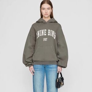 Anine Bing Harvey Sweatshirt Hoodie in Dusty Olive size XS